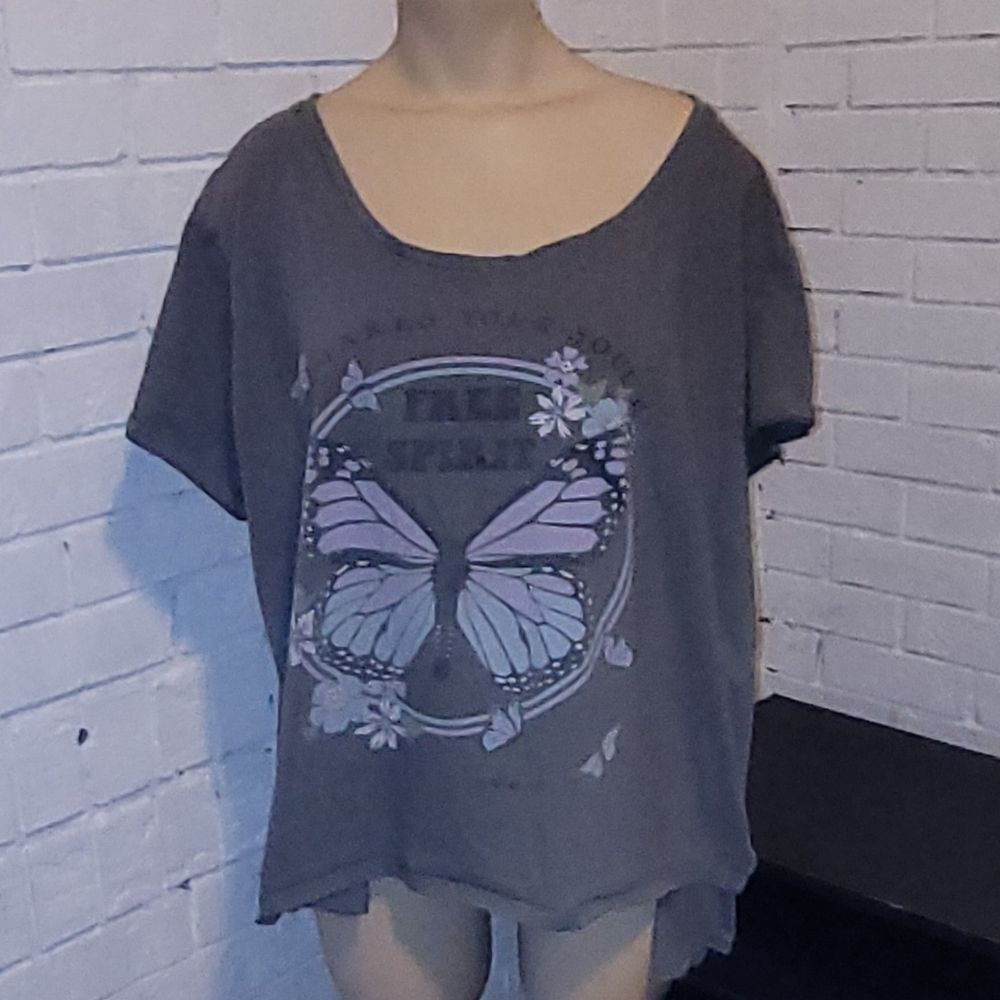 Desirée Olive Green "Free Spirit" Butterfly Graphic Tee - Size 2X
